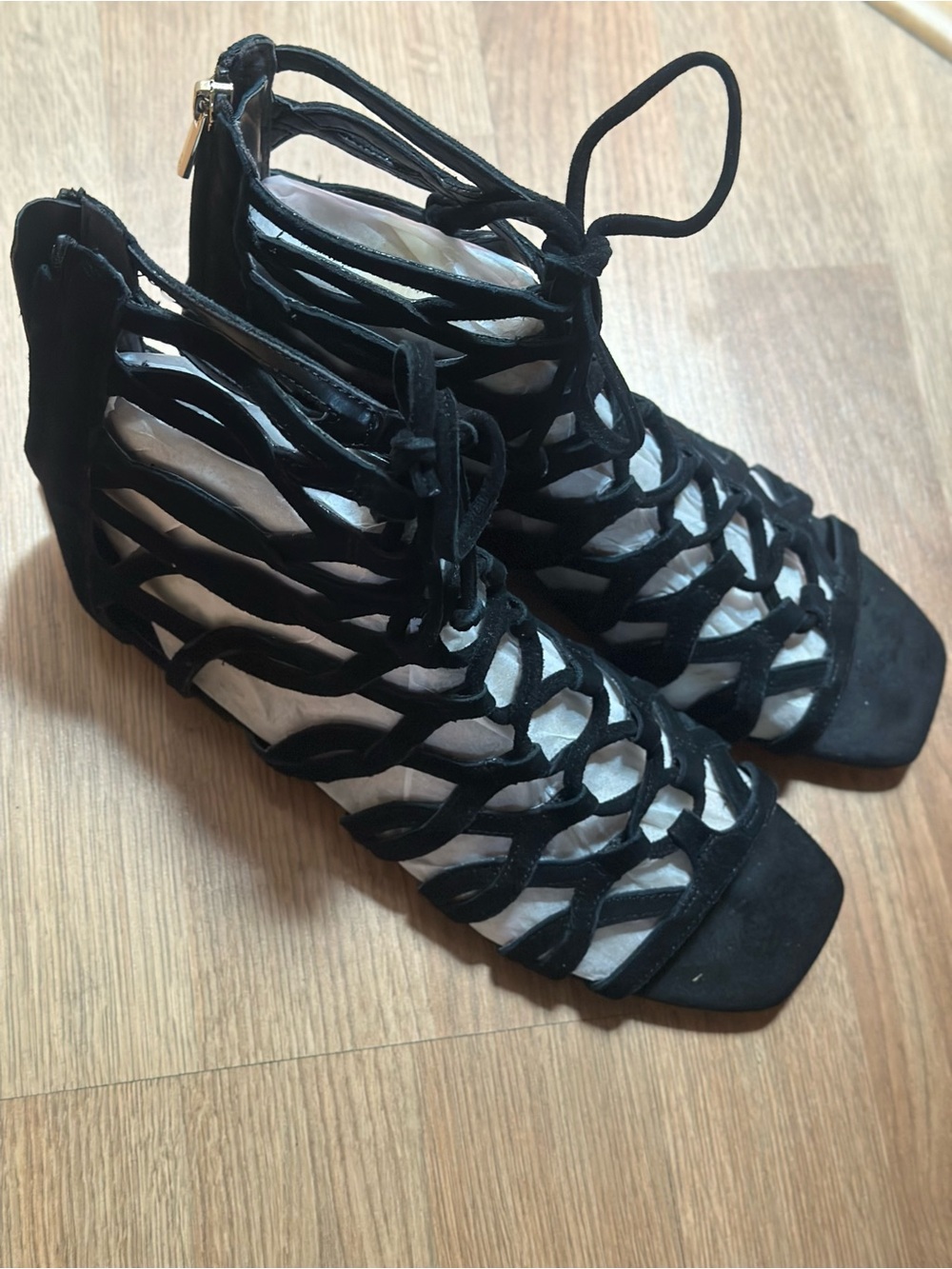 Sam Edelman Black Lace-Up Cage Sandals